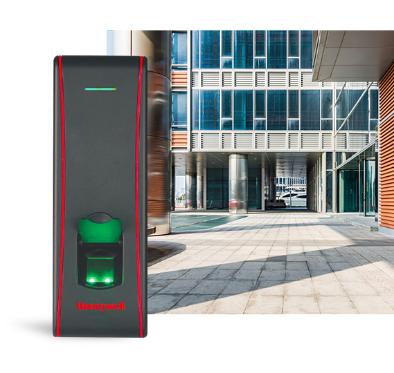 access control reader and front of office building